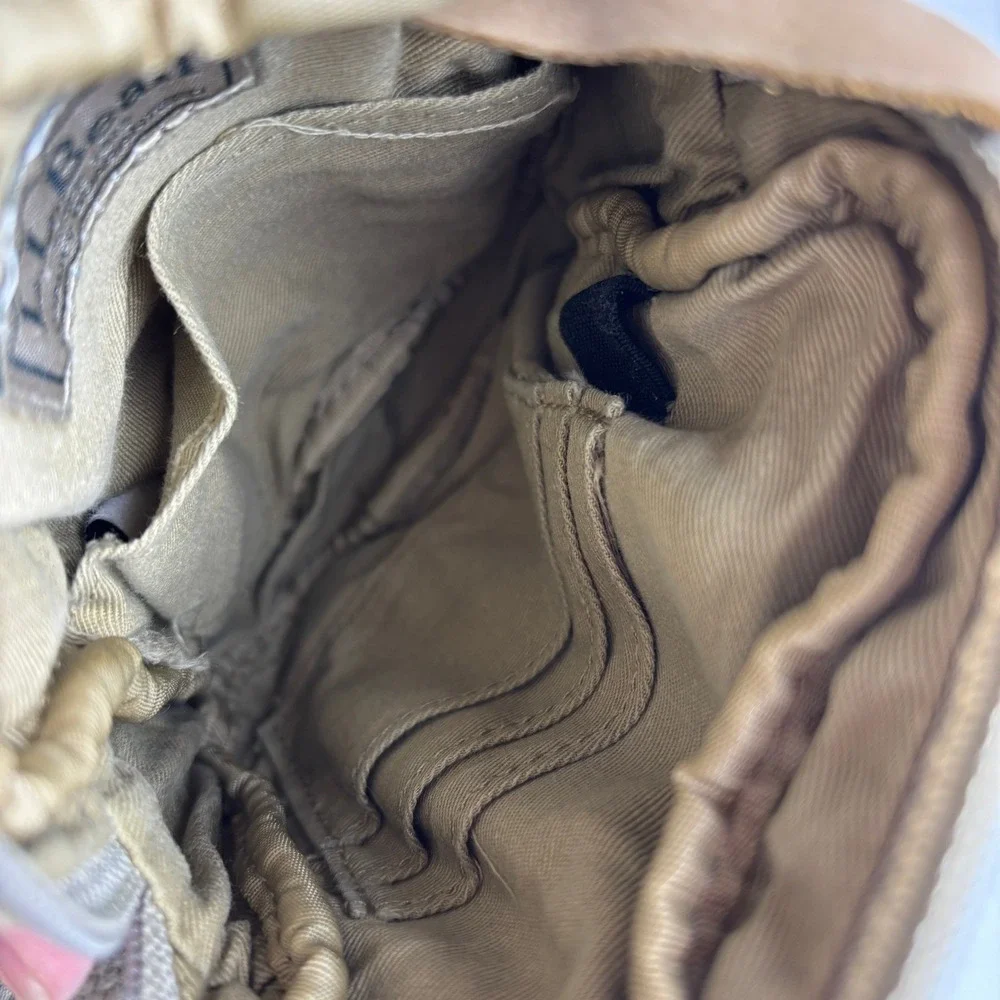 VTG L.L. Bean Canvas Crossbody Bag Small‎ Tan Brown Leather Trim Messenger 6x6in